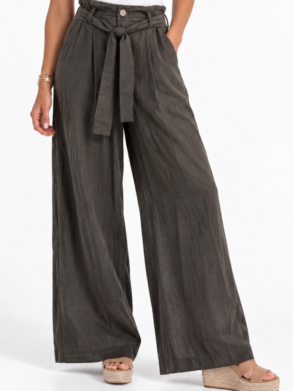 Umgee Olive Green High Waist Wide Leg Pants NWT